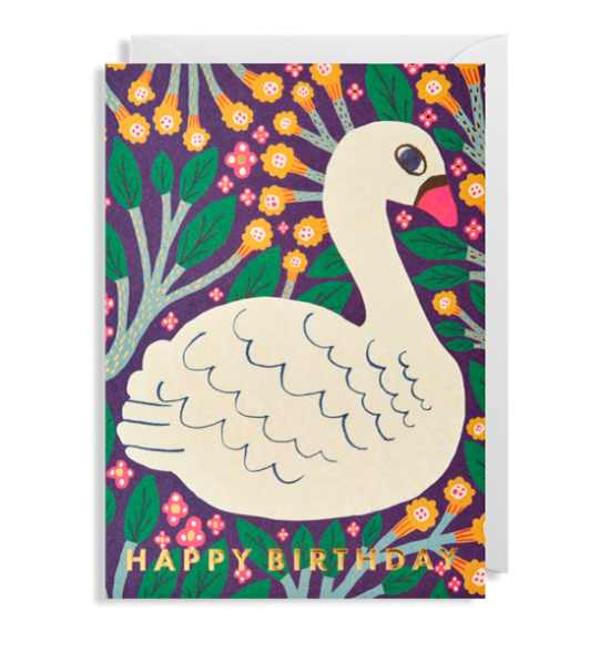 Lagom swan happy birthday Monika-forsberg funky quirky unusual modern cool card cards greetings greeting original classic wacky contemporary art illustration fun