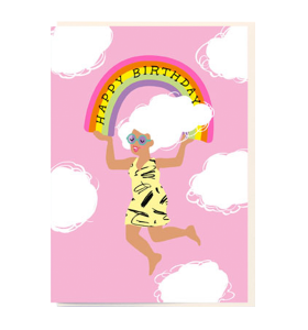 Birthday funky quirky unusual modern cool card cards greetings greeting original classic wacky contemporary art illustration fun vintage retro rainbow birthday lady noi
