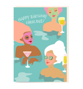 Birthday funky quirky unusual modern cool card cards greetings greeting original classic wacky contemporary art illustration fun vintage retro noi fabulous ladies spa cocktails