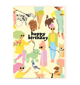 Birthday funky quirky unusual modern cool card cards greetings greeting original classic wacky contemporary art illustration fun vintage retro noi ladies dogs walking birthday cartoon