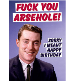 funky quirky unusual modern cool card cards greetings greeting original classic wacky contemporary art photographic fun vintage retro swearing fuck arsehole birthday dean-morris funny rude