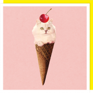 Birthday funky quirky unusual modern cool card cards greetings greeting original classic wacky contemporary art illustration fun vintage retro funny let-rip cat ice cream cone cherry U-Studio collage