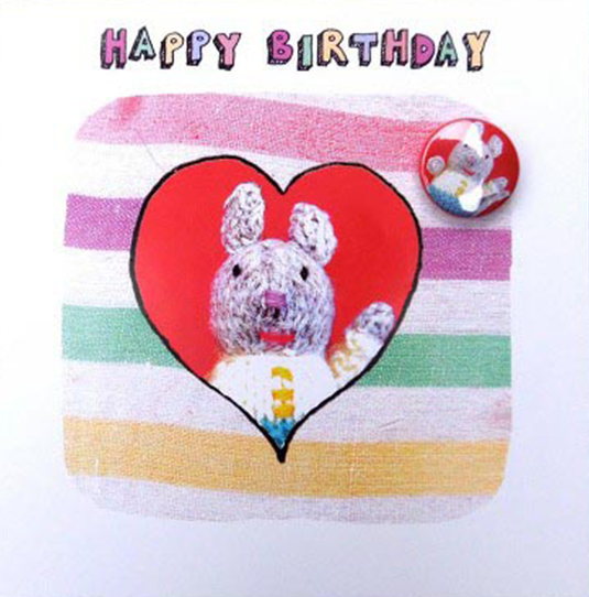 funky quirky unusual modern cool card cards greetings greeting original classic wacky contemporary art illustration fun Lucy-mason birthday badge mouse cute funny knitted Lucy Mason