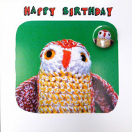 funky quirky unusual modern cool card cards greetings greeting original classic wacky contemporary art illustration fun Lucy-mason owl cute funny birthday knitted Lucy Mason badge
