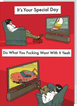 Birthday funky quirky unusual modern cool card cards greetings greeting original classic wacky contemporary art illustration fun vintage retro tv sofa swearing birthday rude funny modern-toss special day