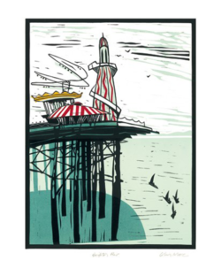 Brighton pier Colin-Moore Art-Angels linocut funky quirky unusual modern cool card cards greetings greeting original classic wacky contemporary art illustration fun vintage retro