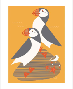 puffins screenprint Eleanor grosch Art-Angels funky quirky unusual modern cool card cards greetings greeting original classic wacky contemporary art illustration fun vintage retro