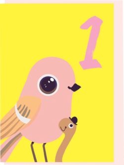 nBirthday funky quirky unusual modern cool card cards greetings greeting original classic wacky contemporary art illustration fun vintage retro noi sparrow bird worm age 1 one birthday kids
