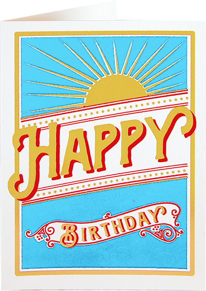 Birthday funky quirky unusual modern cool card cards greetings greeting original classic wacky contemporary art illustration fun vintage retro letterpress birthday sunburst Archivist-Cards