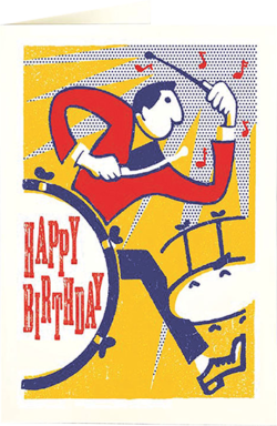 Birthday funky quirky unusual modern cool card cards greetings greeting original classic wacky contemporary art illustration fun vintage retro letterpress drums drummer birthday Archivist-Cards