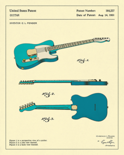 funky quirky unusual modern cool card cards greetings greeting original classic wacky contemporary art illustration photographic guitar east-end-prints jazzbury-blue patent art