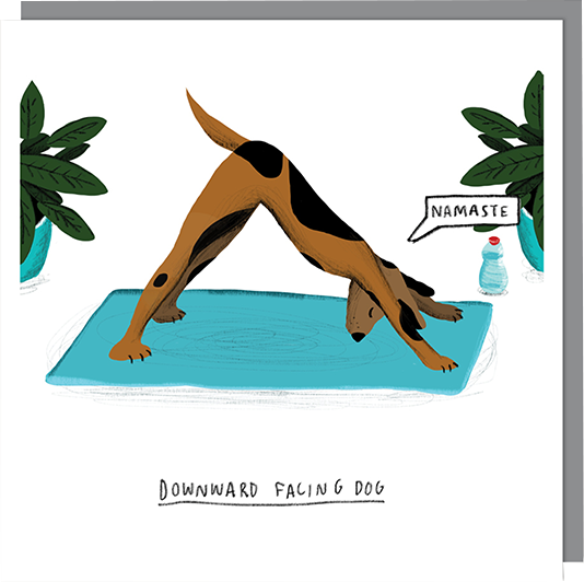 Birthday funky quirky unusual modern cool card cards greetings greeting original classic wacky contemporary art illustration fun vintage retro funny toasted yoga dog downward facing u-studio funny