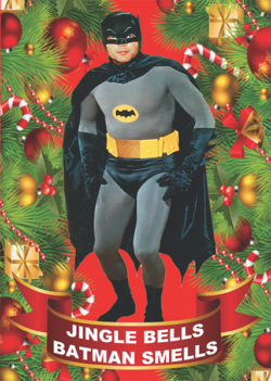 funky quirky unusual modern cool card cards greetings greeting original classic wacky contemporary art illustration photographic distinctive vintage retro Christmas xmas toypincher humourous funny batman smells jingle bells