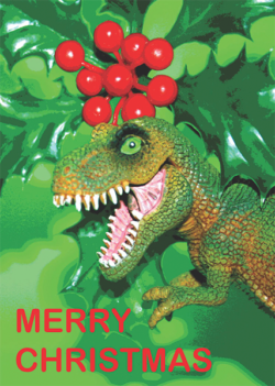 funky quirky unusual modern cool card cards greetings greeting original classic wacky contemporary art illustration photographic distinctive vintage retro Christmas xmas toypincher humourous funny dinosaur holly