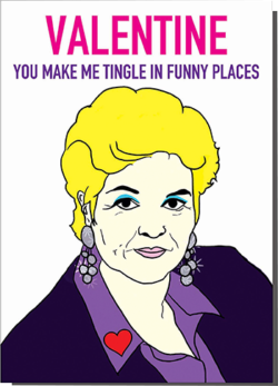 funky quirky unusual modern cool card cards greetings greeting original classic wacky contemporary art illustration photographic distinctive vintage retro humourous funny Bite Your Granny valentine valentine’s-day tingle pat-butcher Eastenders