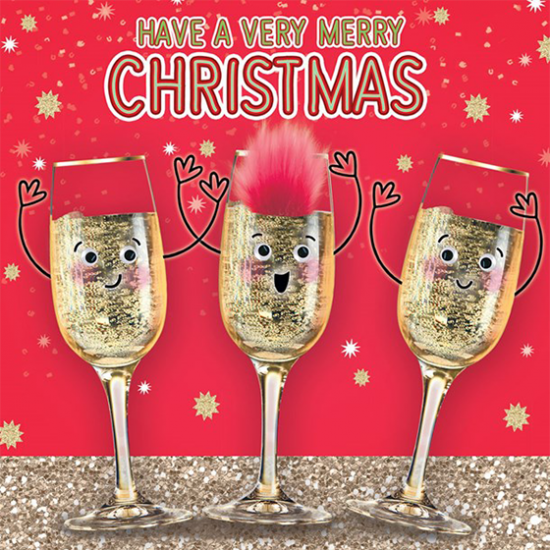 funky quirky unusual modern cool card cards greetings greeting original classic wacky contemporary art illustration photographic distinctive vintage retro Christmas xmas Tracks Humorous funny cute malarkey champagne fizz Prosecco cava wine fluff googlies googly eyes xs381