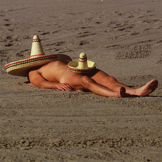 Malarkey Cards Brighton sell funky quirky unusual modern cool original classic wacky contemporary art illustration photographic distinctive vintage retro funny rude humorous birthday greetings cards Tracks you can keep your hat on nude man beach sombrero c1663