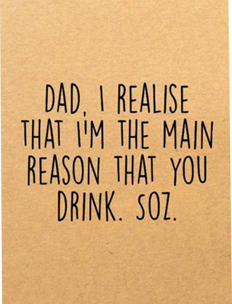 Malarkey Cards Brighton sell funky quirky unusual modern cool card cards greetings greeting original classic wacky contemporary art photographic birthday fun vintage retro father’s day dad daddy father bettie confetti i realise that I'm the main reason that you drink soz