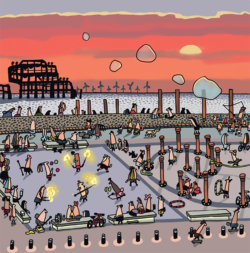 Malarkey Cards Brighton sell funky quirky unusual modern cool original classic wacky contemporary art illustration photographic distinctive vintage retro funny rude humorous birthday seasonal greetings cards lisa holdcroft seafront sunset circus west pier