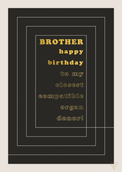 Malarkey Cards Brighton sell funky quirky unusual modern cool original classic wacky contemporary art illustration photographic distinctive vintage retro funny rude humorous birthday seasonal greetings cards Art File brother happy birthday to my closest compatible organ donor