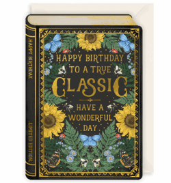 Malarkey Cards Brighton sell funky quirky unusual modern cool original classic wacky contemporary art illustration photographic distinctive vintage retro funny rude humorous birthday storybook collection the art file happy birthday to a true classic gold finish die-cut deboss