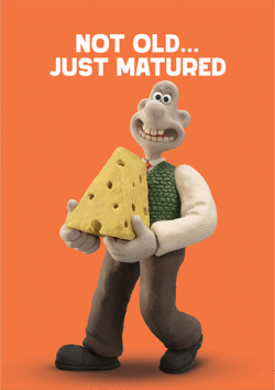 Malarkey Cards Brighton sell funky quirky unusual modern cool original classic wacky contemporary art illustration photographic distinctive vintage retro funny rude humorous birthday hype aardman Wallace and gromit not old just matured cheese
